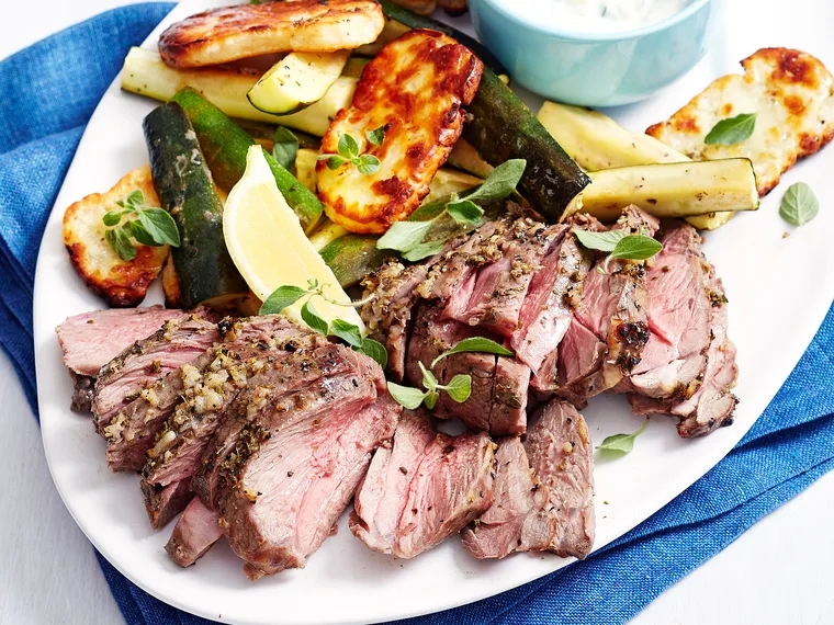 Mini Greek lamb roast with grilled halloumi