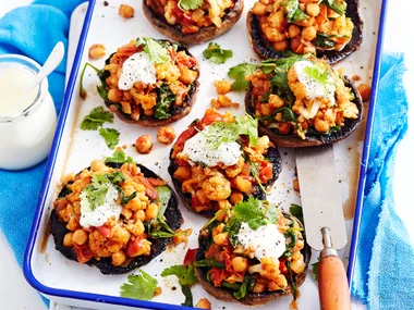 Chickpea and cauliflower-stuffed mushrooms