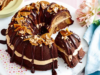 Peanut and chocolate marble cake