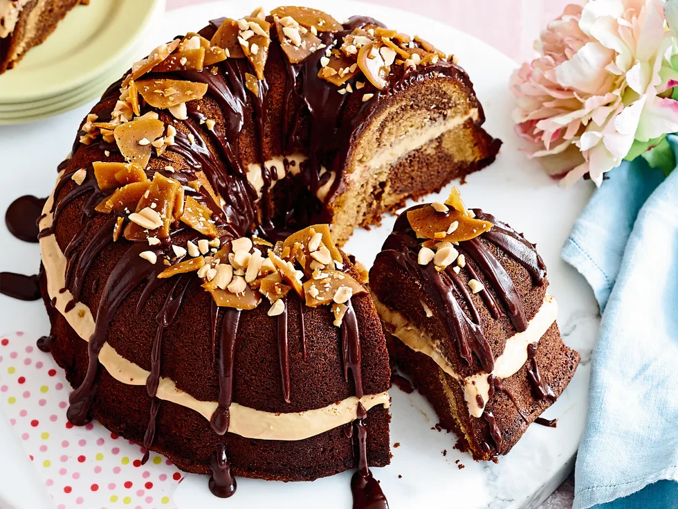 Peanut and chocolate marble cake