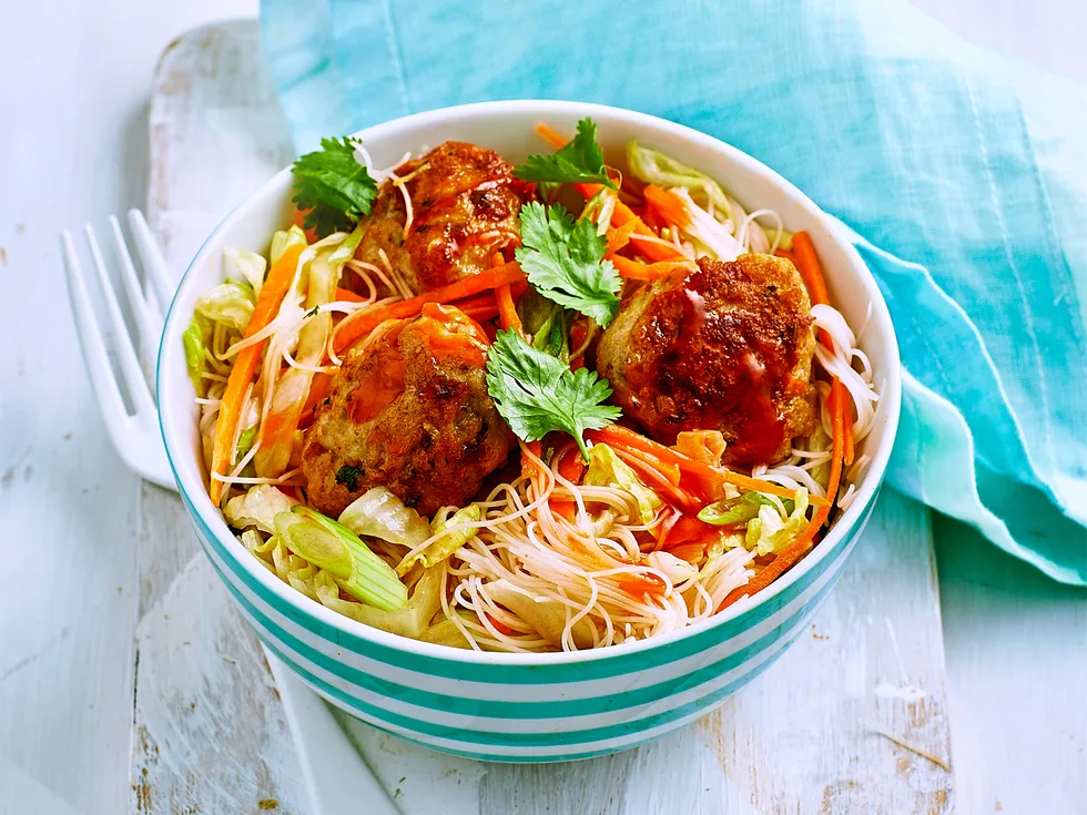 Teriyaki noodles and cheat's meatballs