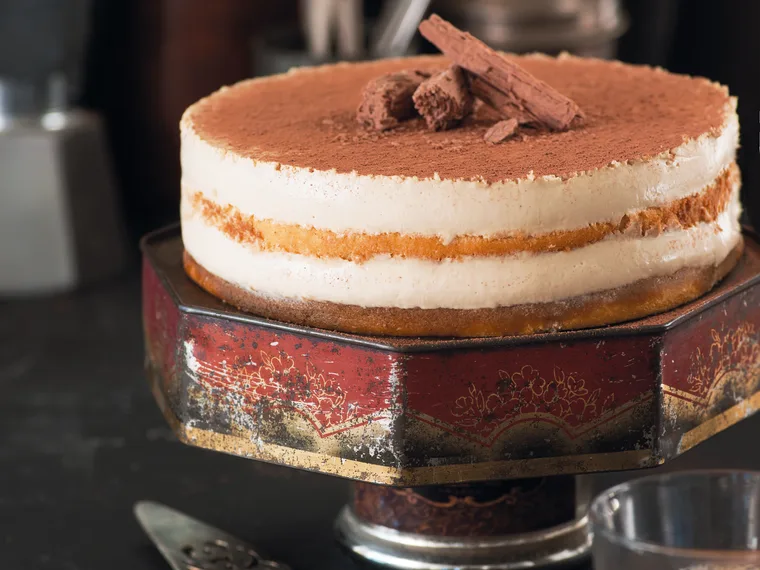Layered espresso tiramisu cheesecake