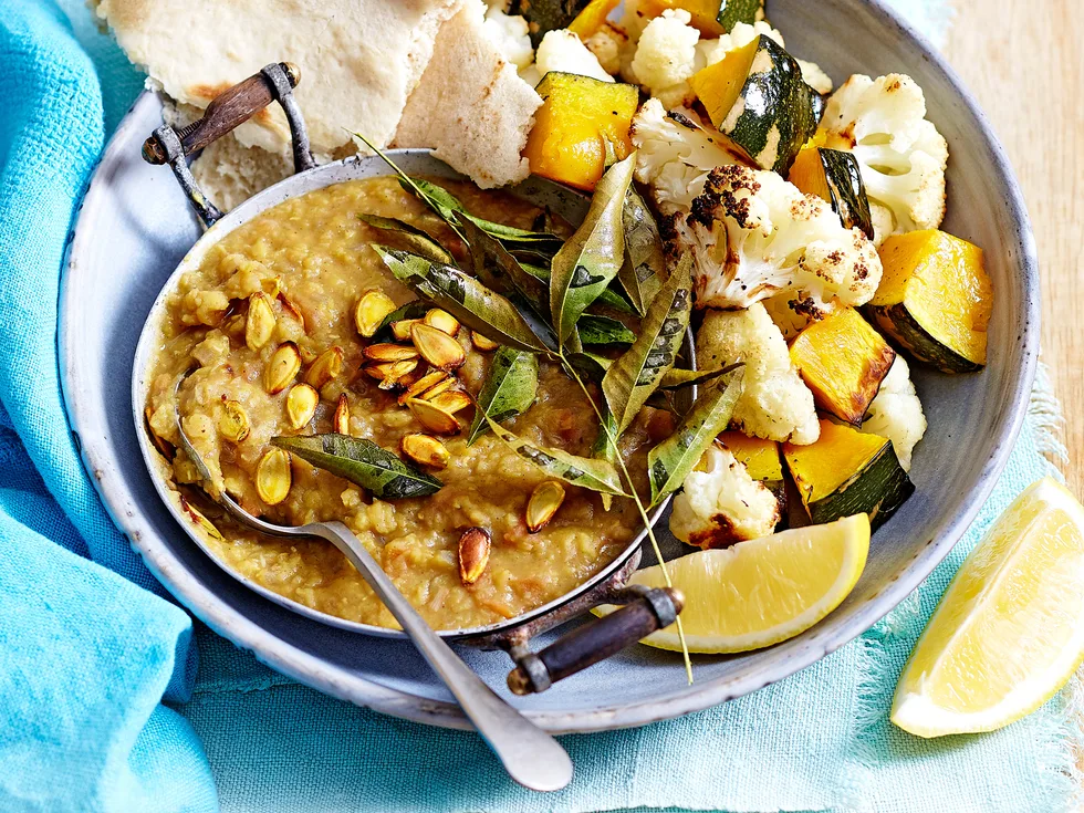 Warming winter dahl with roasted veges