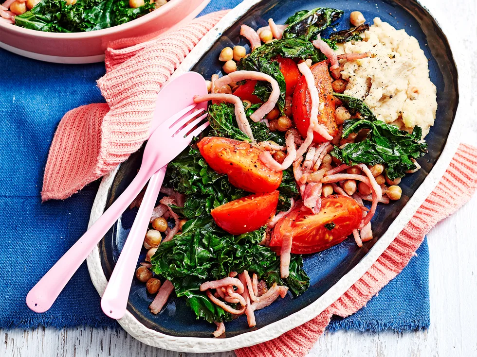 White bean mash with kale and chickpeas