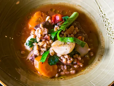 Venison, barley and root vegetable casserole