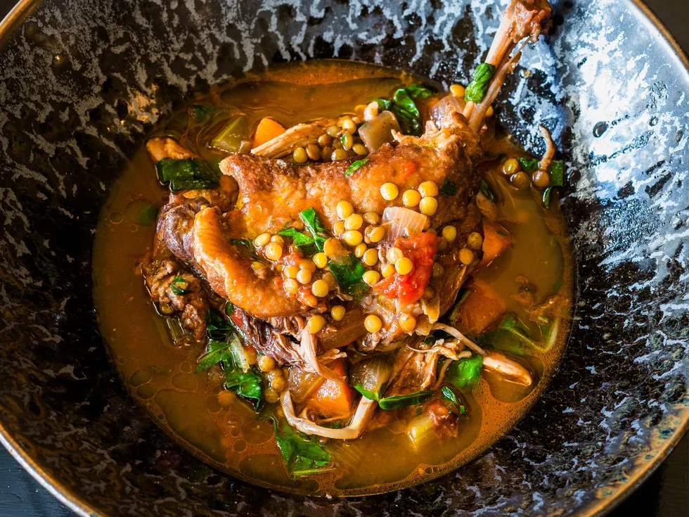 Tuscan lentil, duck and silverbeet in Chianti