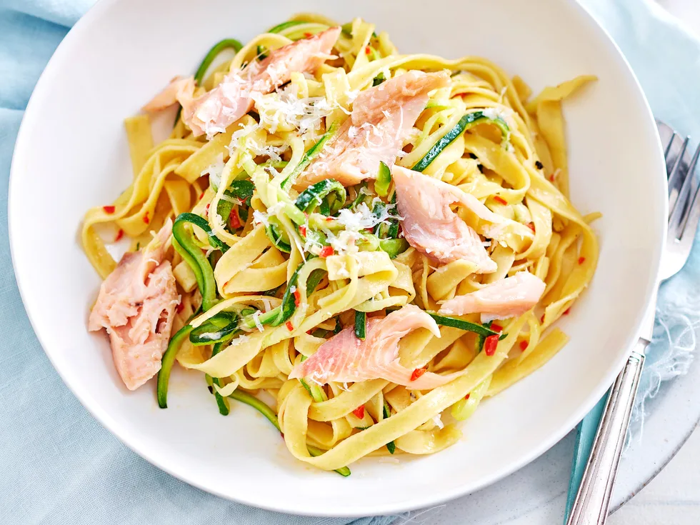 5-ingredient smoked salmon fettucine