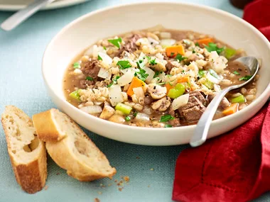 Hearty beef, vegetable and barley soup