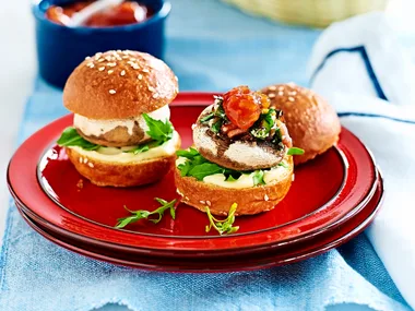 Mini mushroom and bacon burgers
