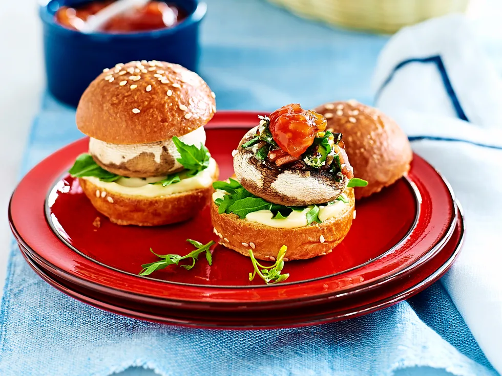 Mini mushroom and bacon burgers