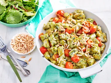 Silverbeet gnocchi with pea pesto