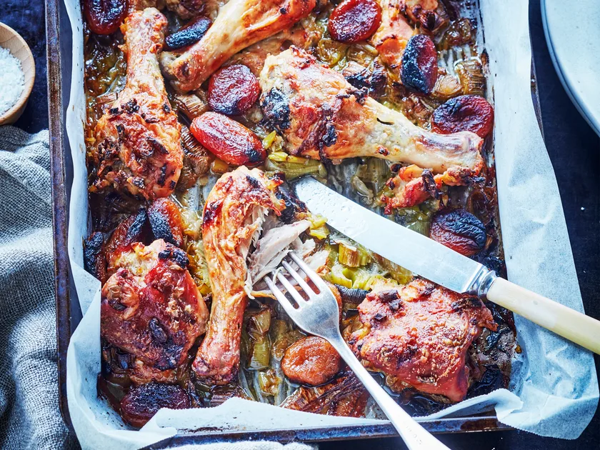 Crispy baked chicken with apricots recipe