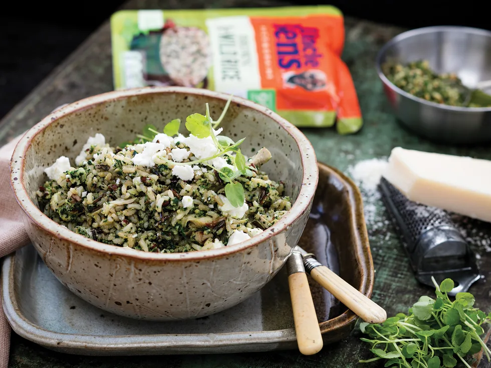 Dijon chicken with brown & wild rice and spinach pesto