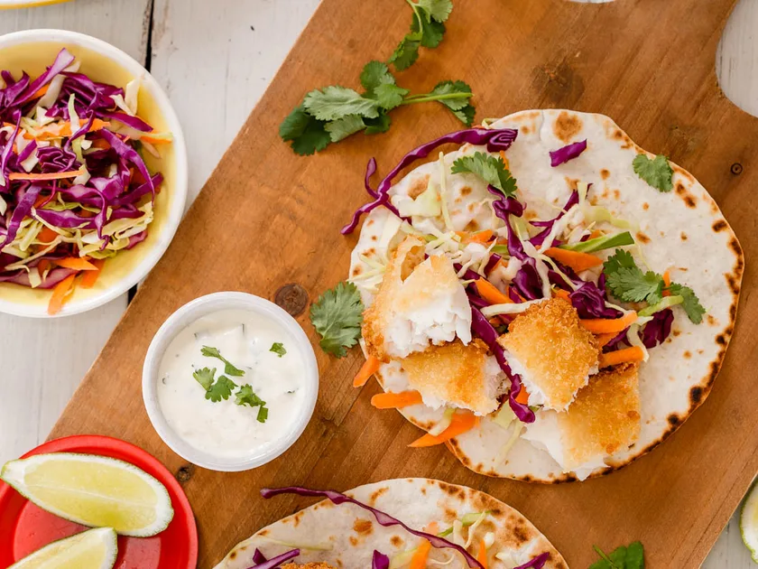 Soft fish tacos with crunchy slaw