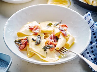 Maltagliati, pancetta and sage