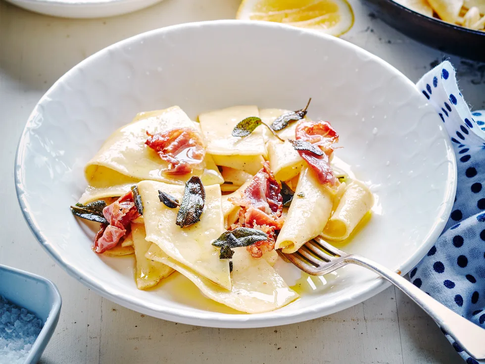 Maltagliati, pancetta and sage
