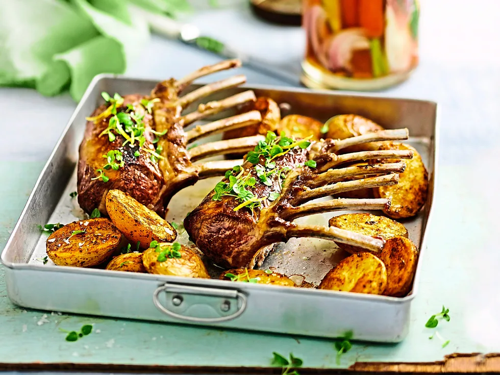 Mint spring lamb with harissa potatoes