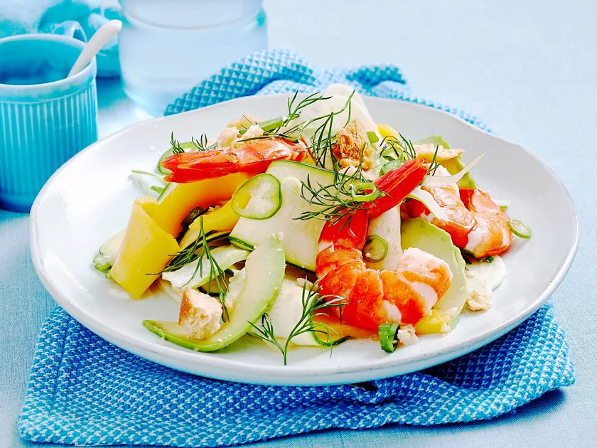 Tropical prawn cocktail with mango and avocado
