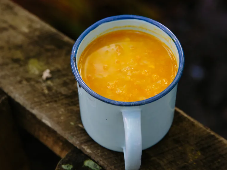 Carrot, red lentil and orange soup