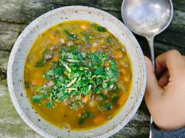 Silverbeet and lentil soup with gremolata