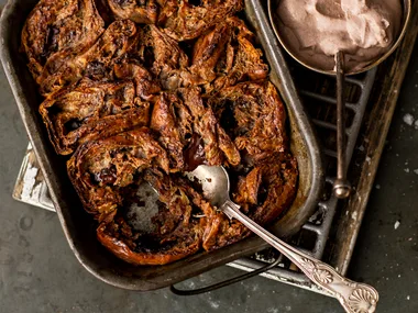 Chocolate croissant pudding