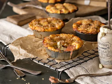 Sugar-crusted rhubarb and apple pies