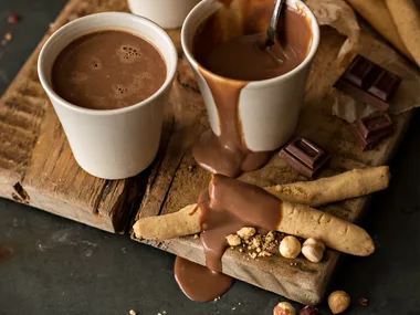 Frangelico chocolate pots with hazelnut shortbread cigars