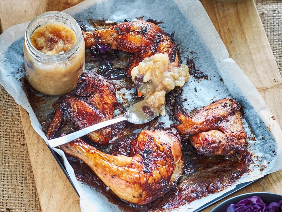 Spiced roast chicken with banana chutney
