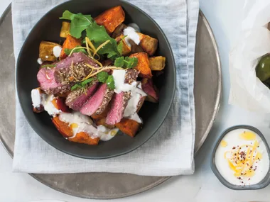 Lamb and kumara salad with feta dressing
