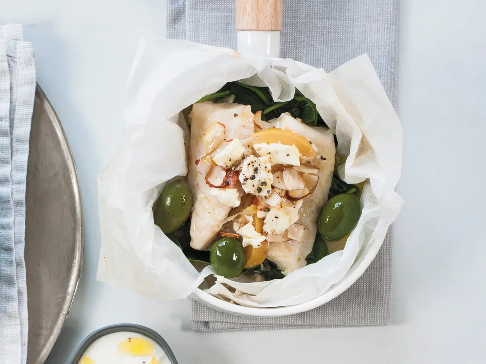 Fish and feta parcels