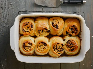 Chocolate and caramel sticky pinwheels