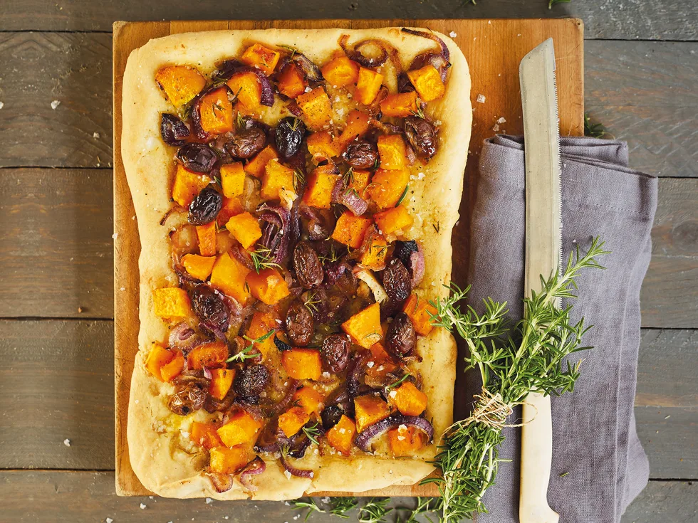 Pumpkin, onion and rosemary focaccia