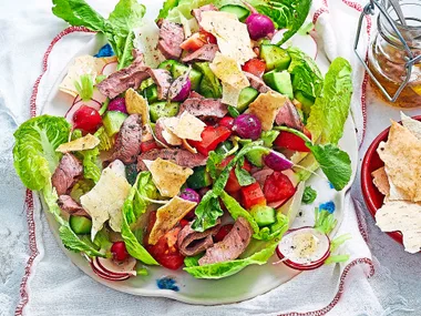Lamb fattoush with lemon sumac dressing