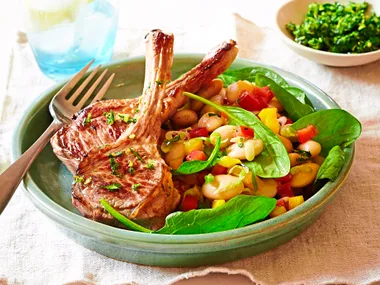Lamb cutlets with bean salad and gremolata