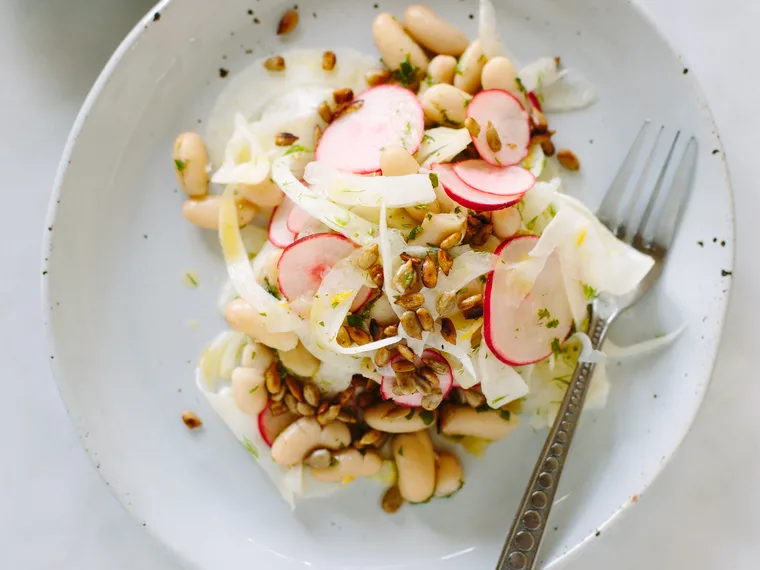 Fennel, white bean and pickled radish salad
