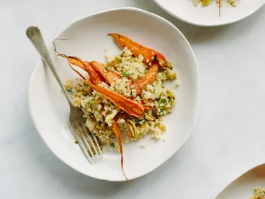 Roasted baby carrot, leek and quinoa salad