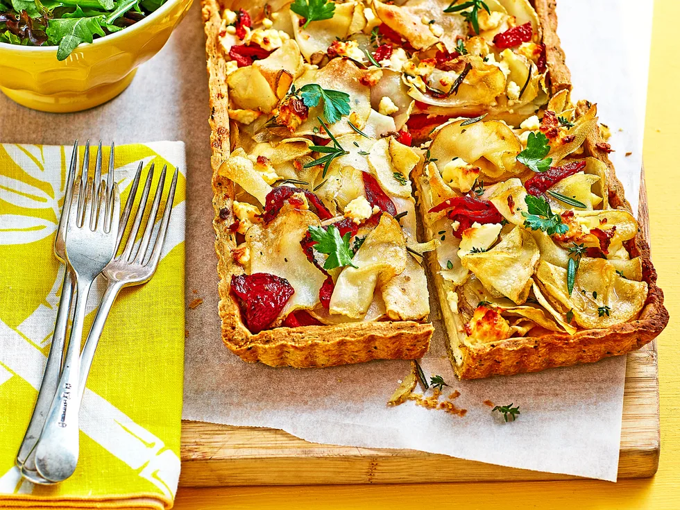 Potato and feta tart with herby pastry