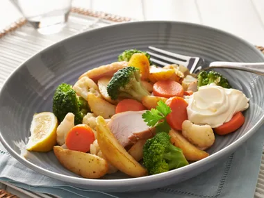 Smoked chicken with seasonal vegetables