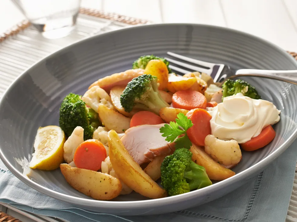 Smoked chicken with seasonal vegetables