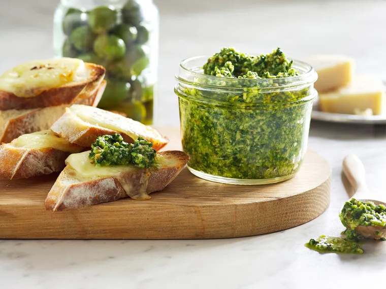 Sicilian olive and kale pesto with mozzarella toast