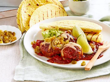 Seared enchilada meatballs