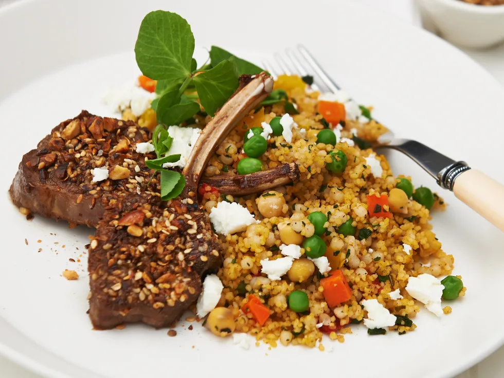 Lamb cutlets with pearl couscous salad