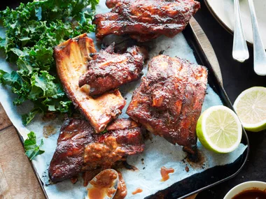 Pork ribs with rhubarb sauce
