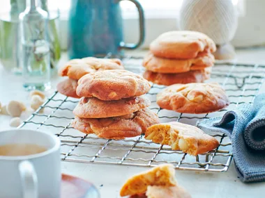 White chocolate and salted macadamia cookies