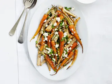 Roasted carrots and parsnips with feta and sumac