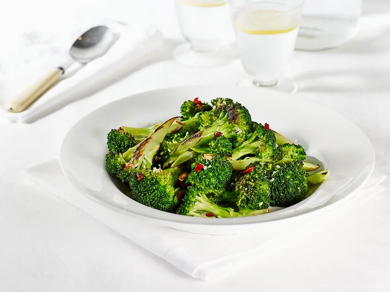 Chargrilled broccoli with lemon, chilli and garlic