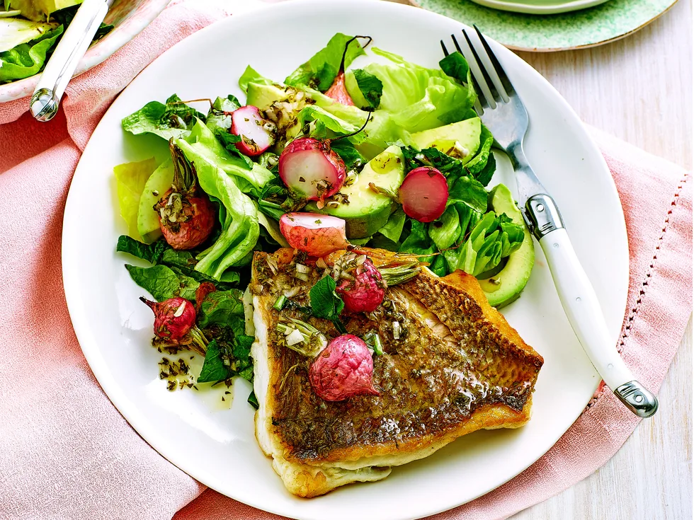 Grilled snapper with roasted radish salad