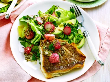 Grilled snapper with roasted radish salad