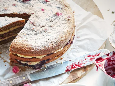 Hazelnut torte with plum cream