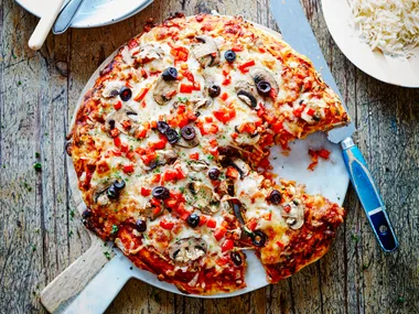 Deep crust pizza with sausage